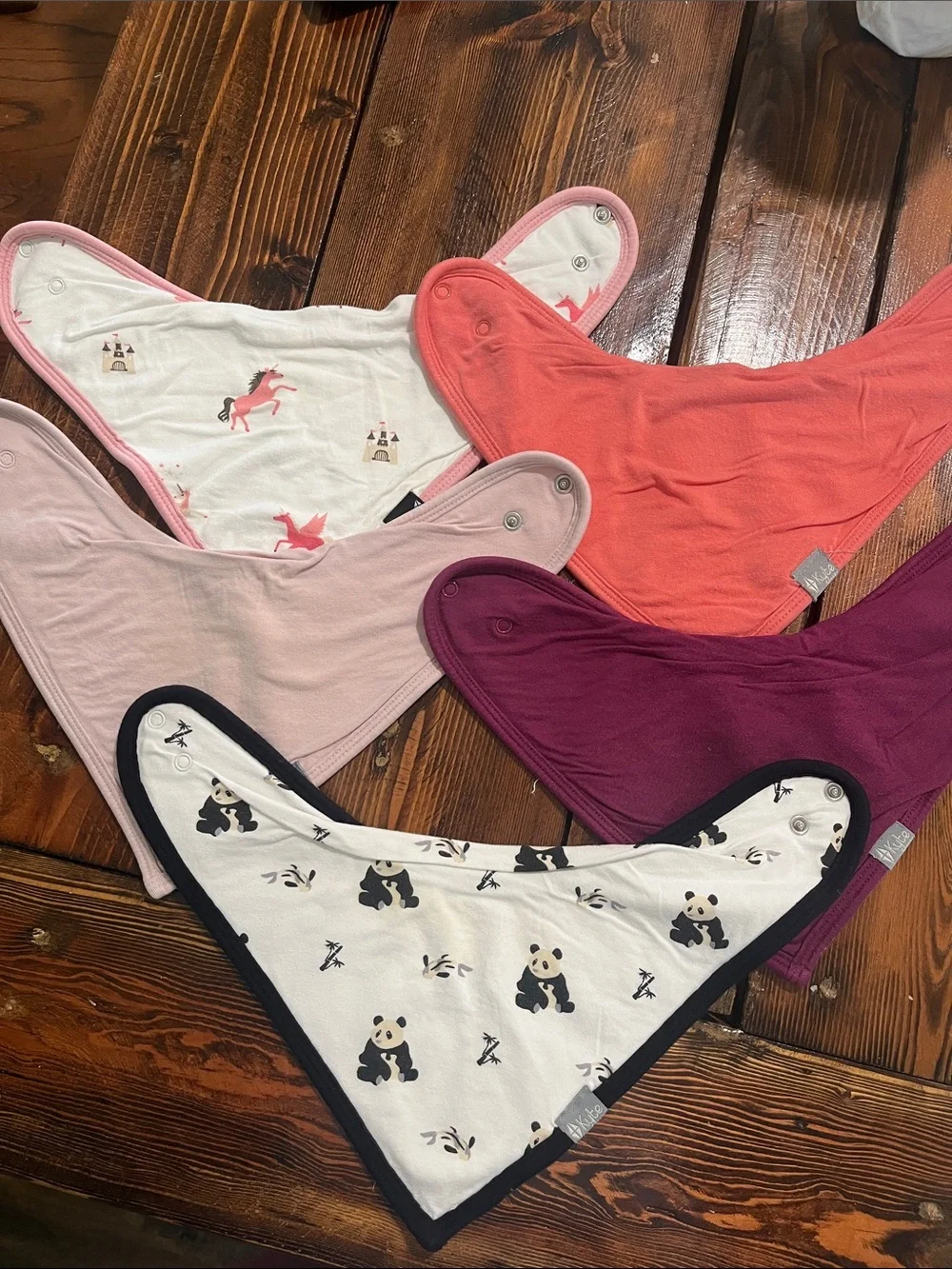 Set of 5 Bandana Bibs - Unicorn, Coral, Blush, Plum, Panda Print
